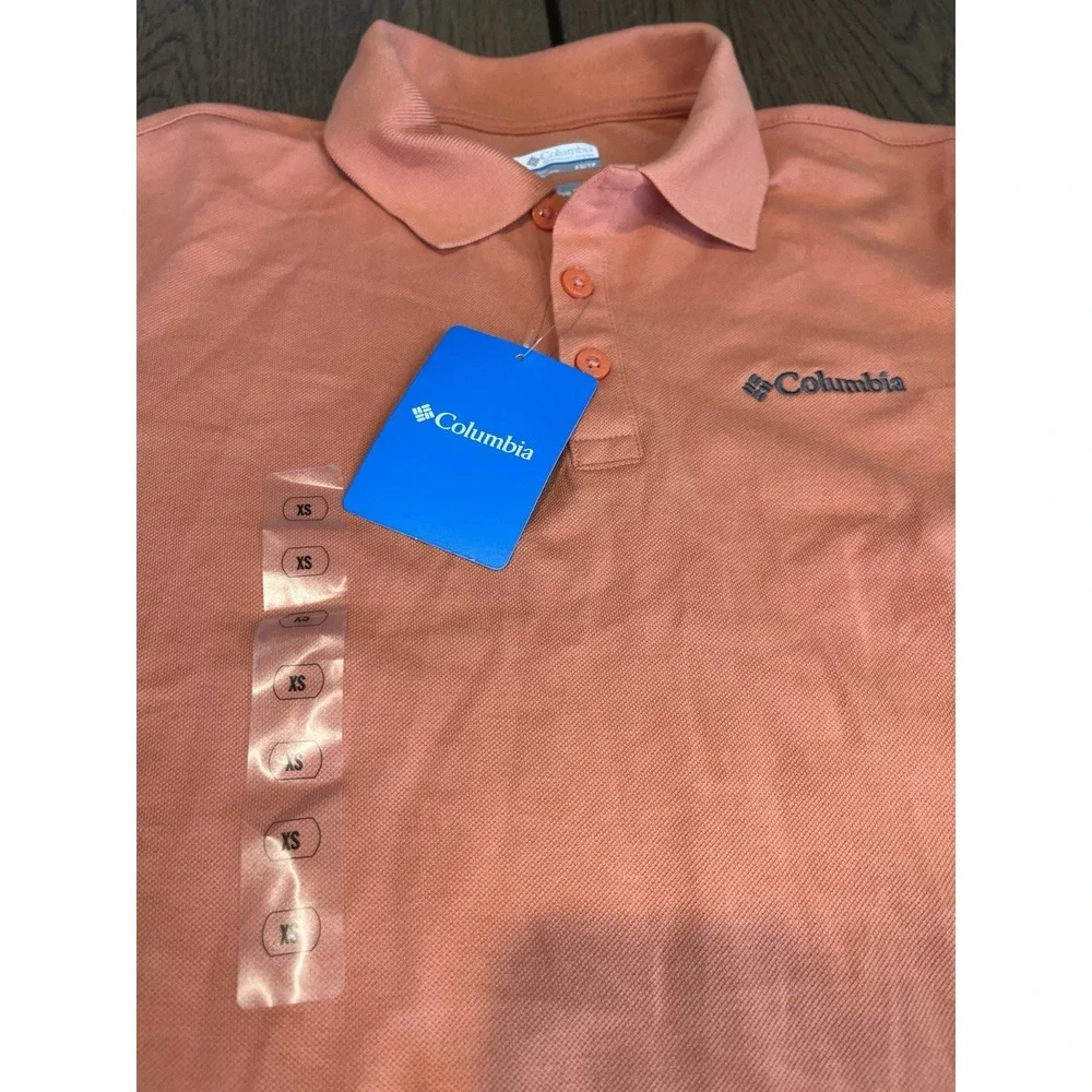 Columbia PFG Mens Performance Polo Shirt Orange Coral Color Sz XS Active Fit NWT